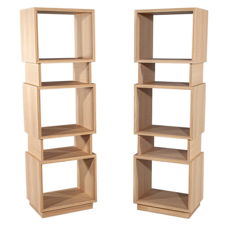 Pair of Modern Oak Bookcase Cabinets in Natural Washed Finish For Sale