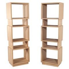 Pair of Modern Oak Bookcase Cabinets in Natural Washed Finish