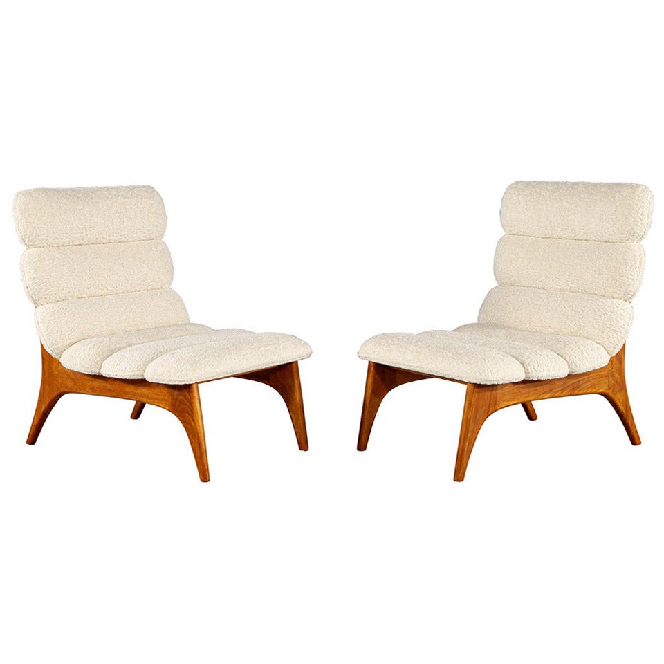 Pair of Mid-Century Modern Danish Lounge Chairs in Boucle Fabric