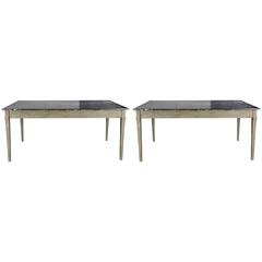 Vintage Pair of Neo-Gustavian Patinated Tables with a Decor of Geometry Attributes