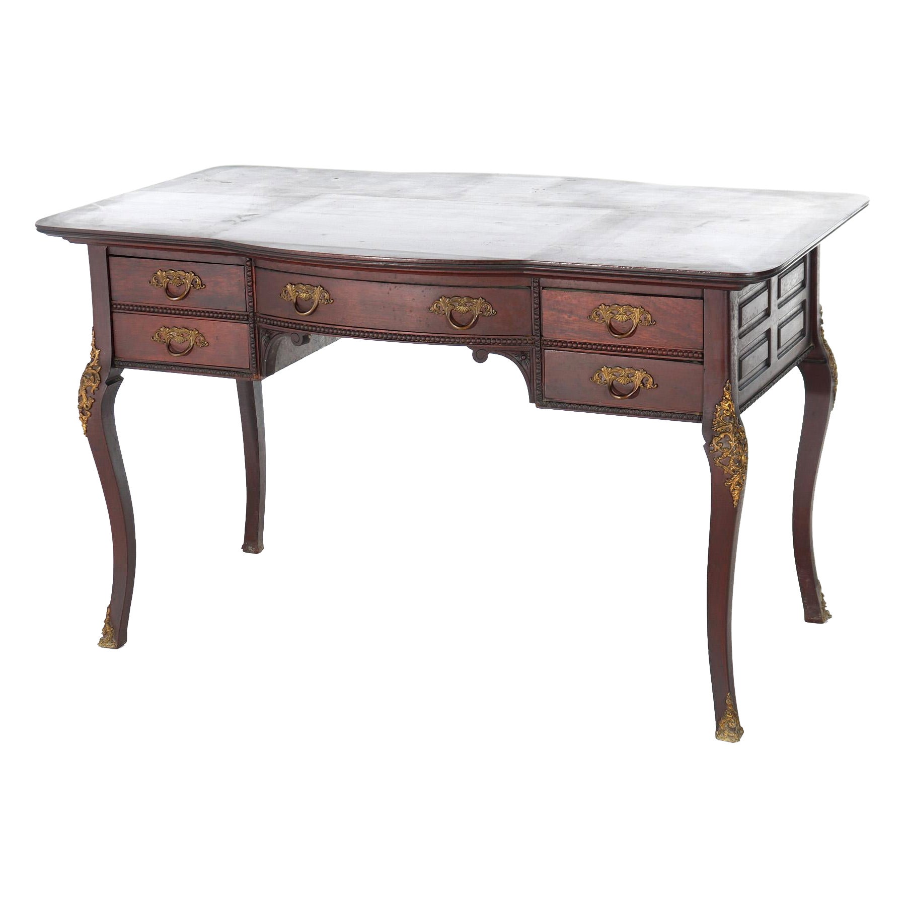 Antique French Mahogany & Ormolu Bureau Plat Writing Desk C1910 For Sale