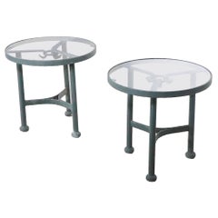 Pr. Faux Verdigris Metal and Glass Garden Patio Side Tables after Giacometti 