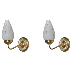 Swedish Designer, Wall Lights, Brass, Glass, Sweden, 1970s