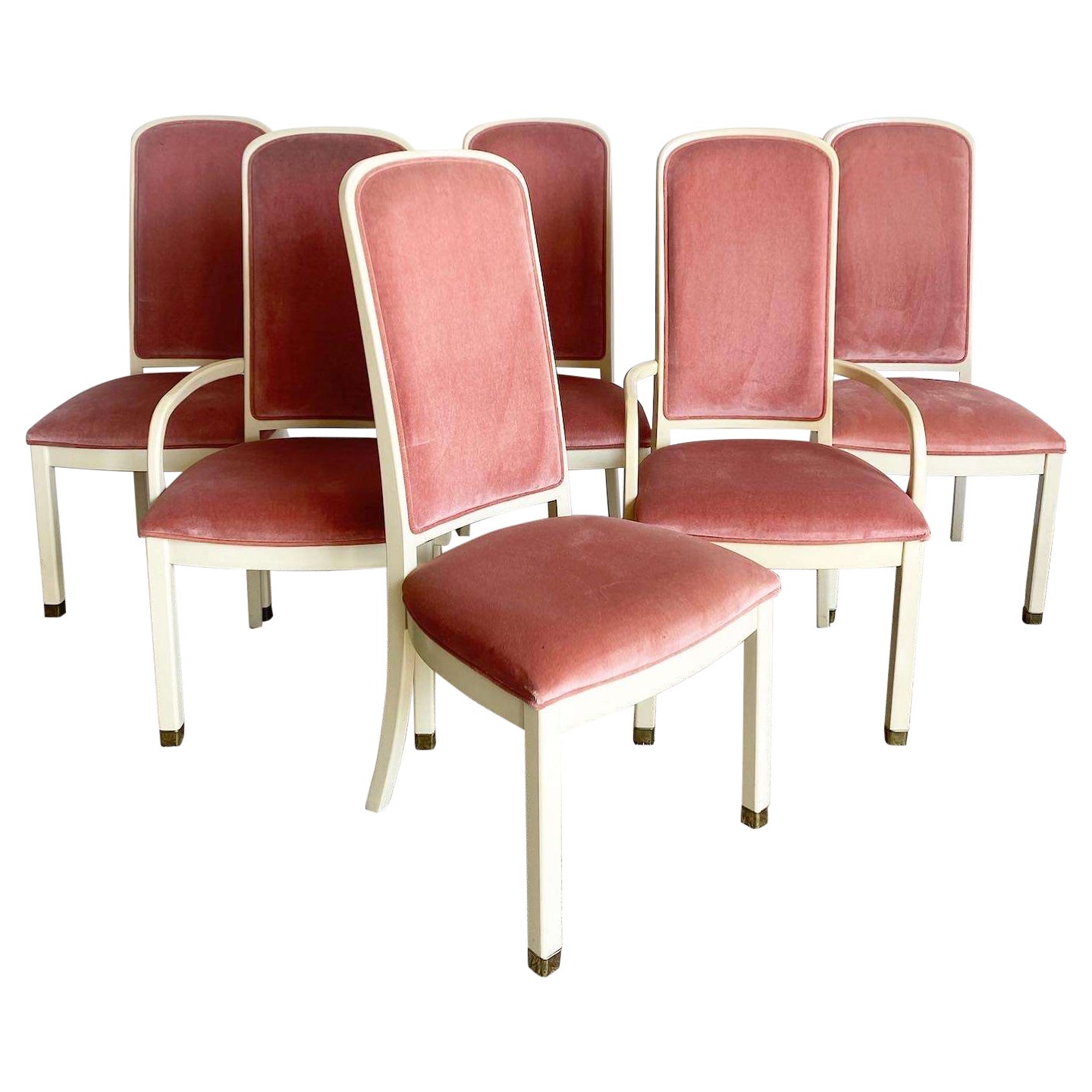Postmodern Pink Cream and Brass Dining Chairs by Century Furniture 6