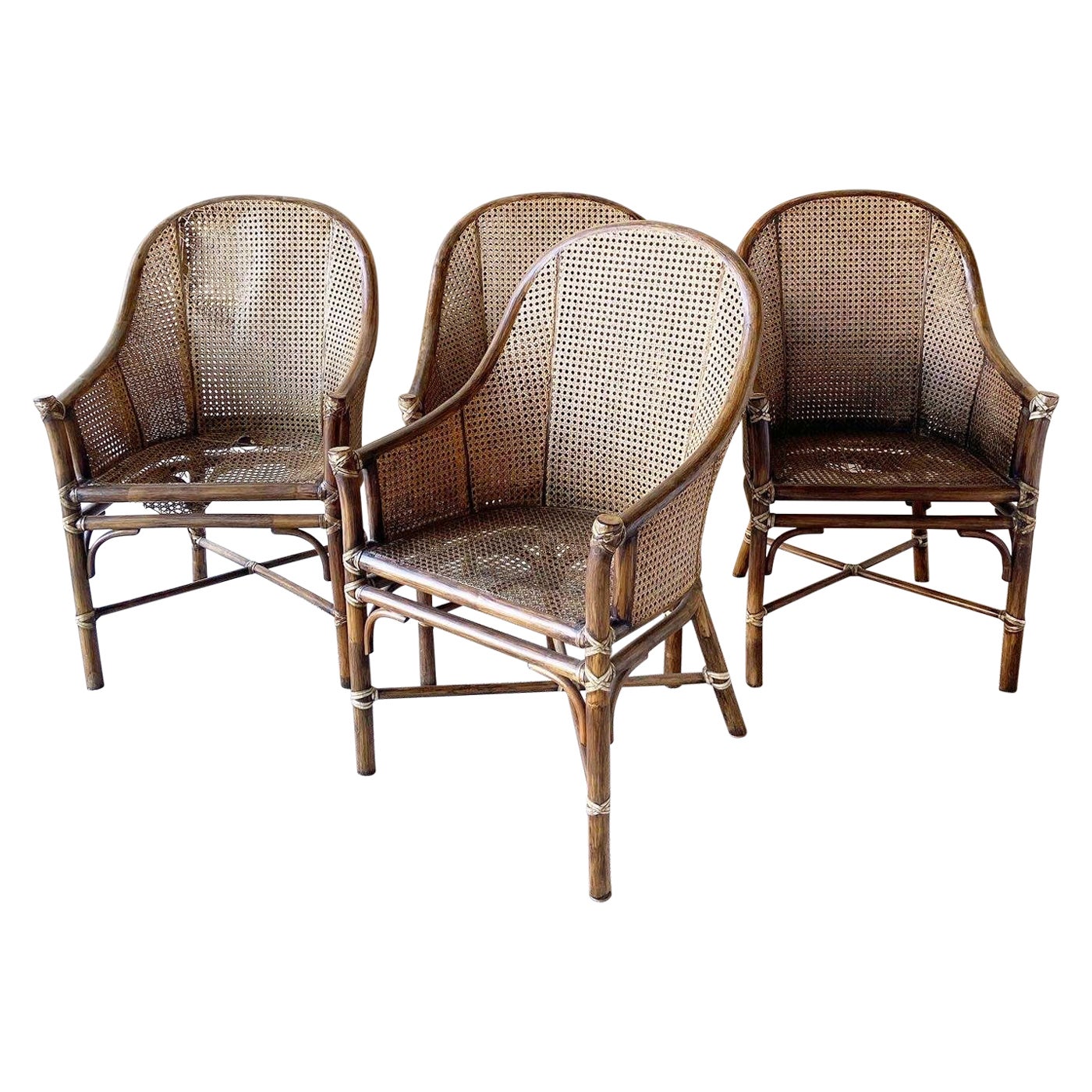 Bohemian Bamboo and Cane Arm Chairs by McGuire - Set of 4 For Sale