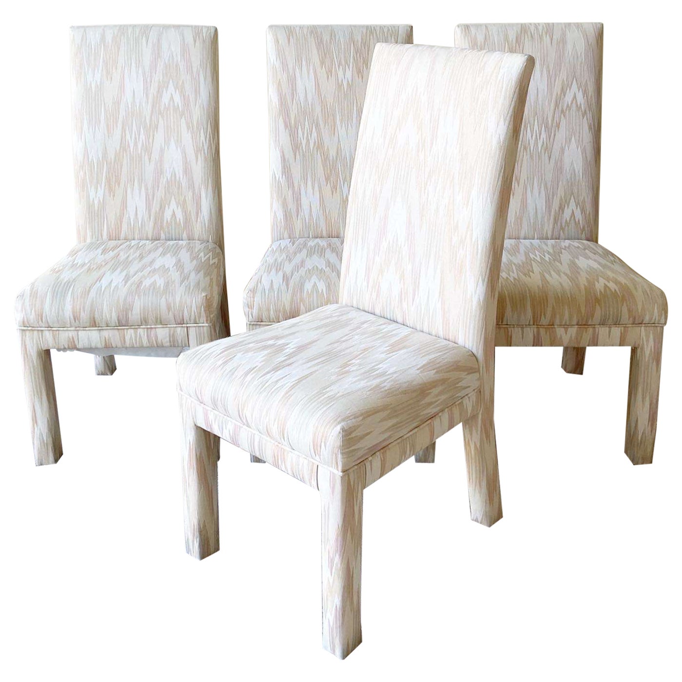 Postmodern Brown, Tan and Beige Parsons Dining Chairs - 4 Chairs