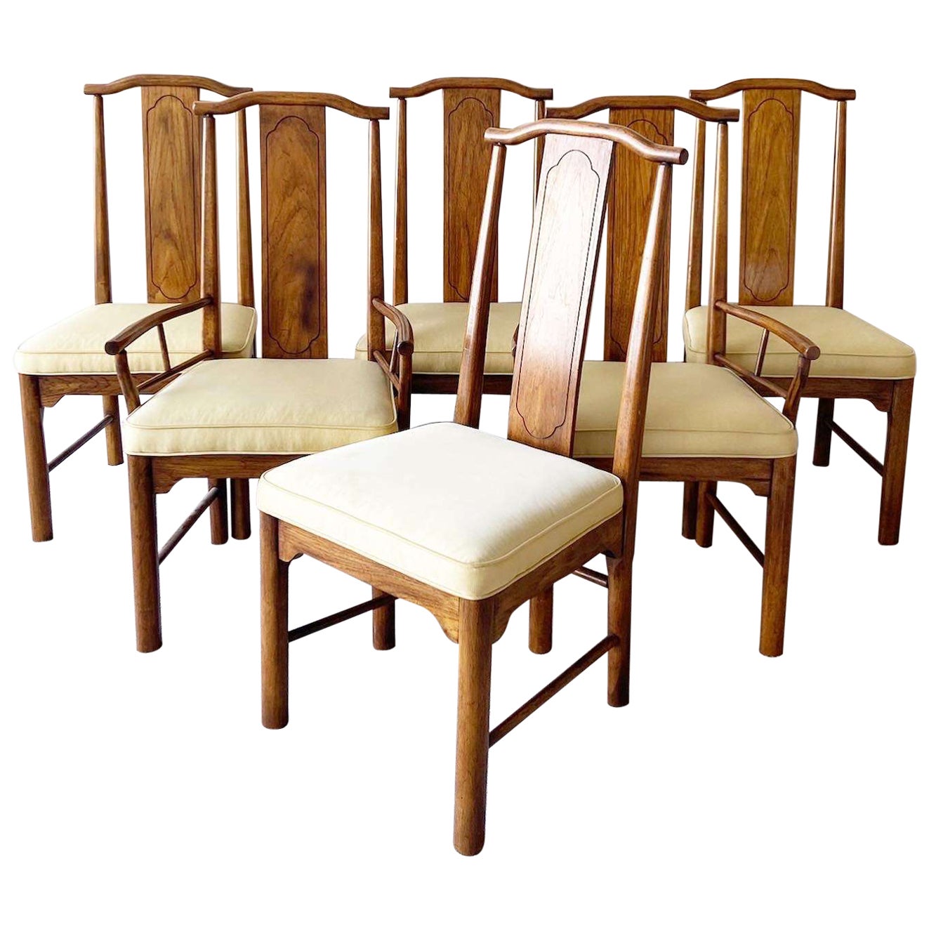 Vintage Chinoiserie Wooden Dining Chairs - Set of 6 For Sale