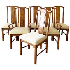Vintage Chinoiserie Wooden Dining Chairs - Set of 6