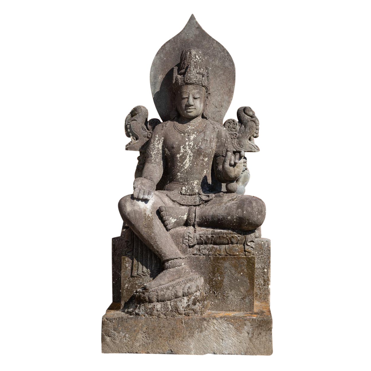 Mid 20th century large old lavastone figure of Bodhisattva Avalokiteshvara For Sale