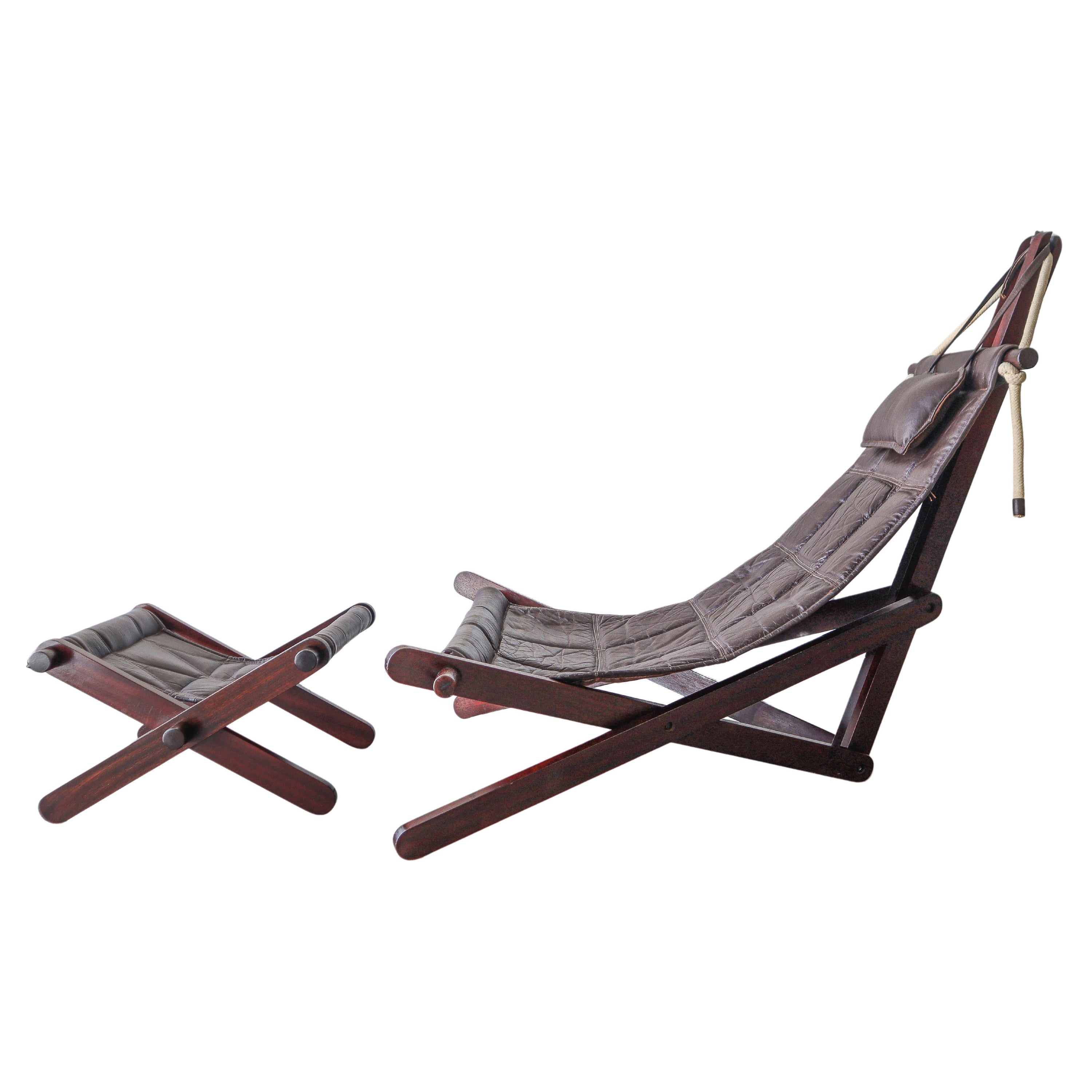 Rare Dominic Michaelis Leather Sling Sail Chair and Ottoman