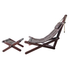Vintage Rare Dominic Michaelis Leather Sling Sail Chair and Ottoman