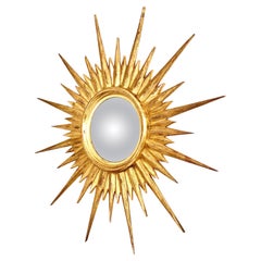 Vintage Wide Convex Sunburst Gold  Mirror 