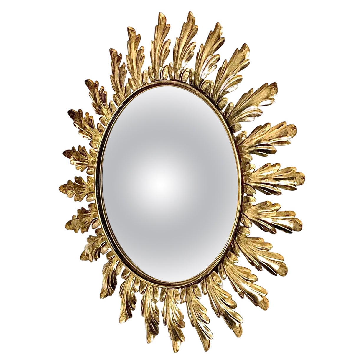 Convex Sunburst Gilt Metal Leafed Mirror  In Good Condition In LA CIOTAT, FR