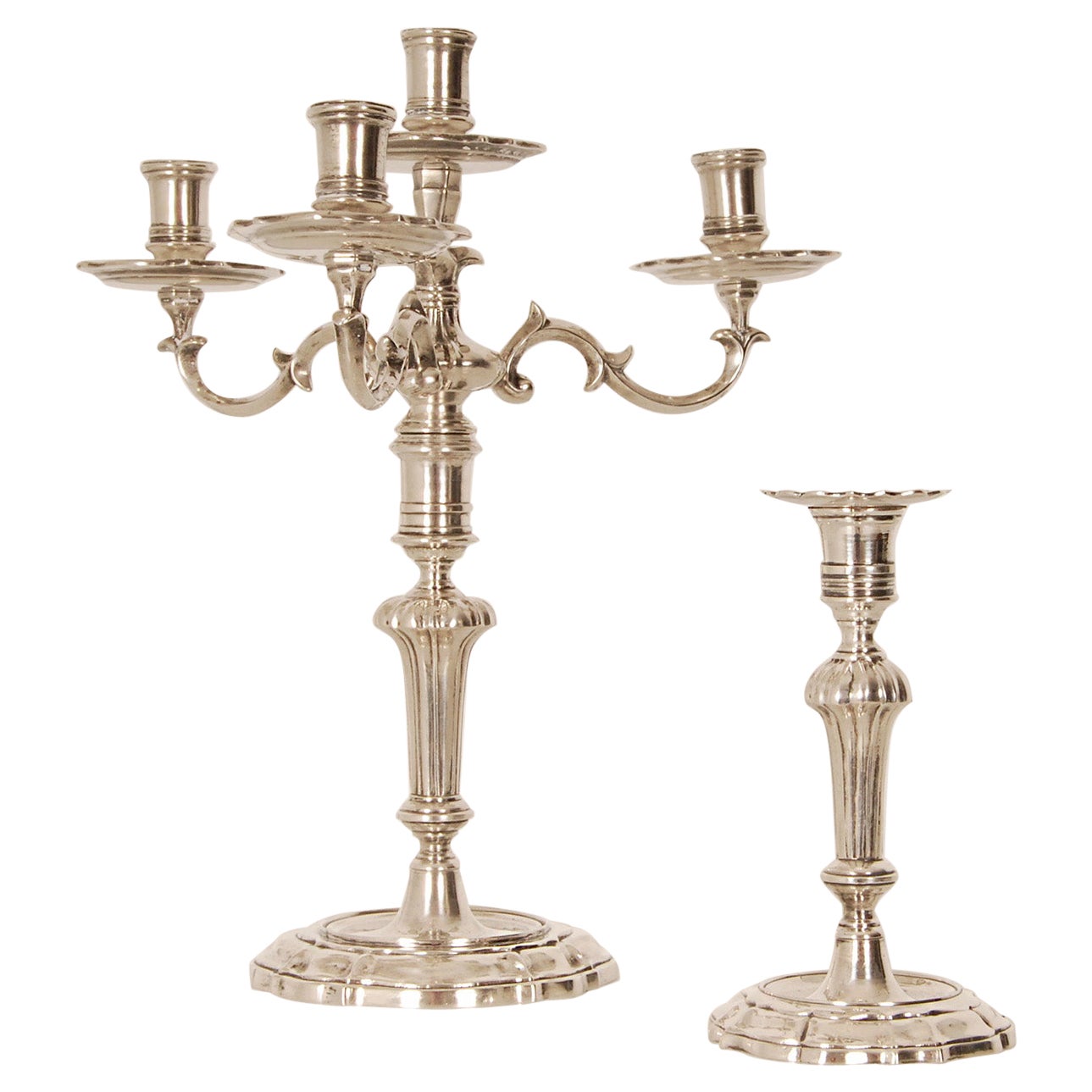Siglo XVIII Candelabro italiano Rococó Candelabros de plata de ley Pareja Venecia