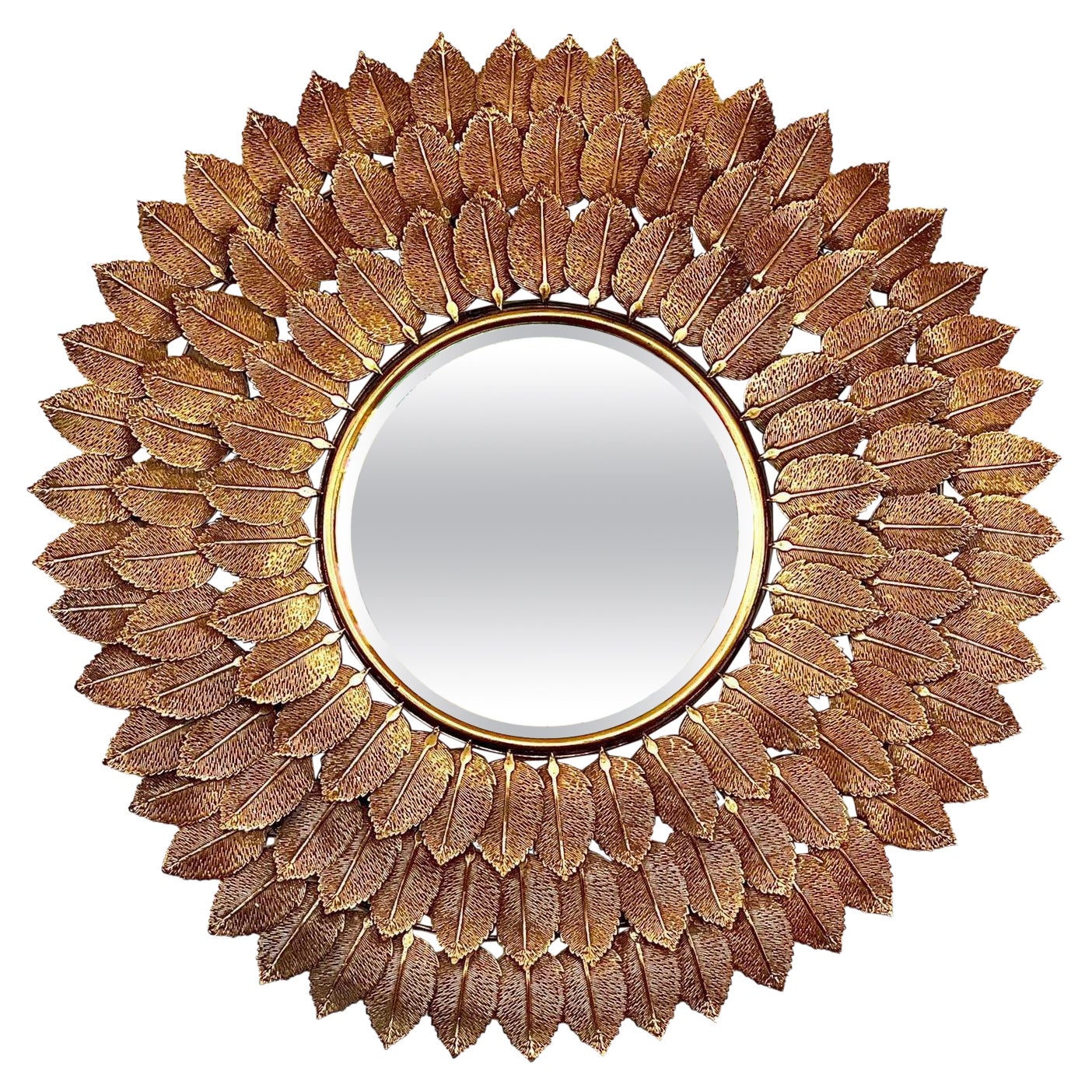 Miroir vintage surdimensionné en métal feuilleté Sunburst en vente