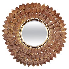 Miroir vintage surdimensionné en métal feuilleté Sunburst