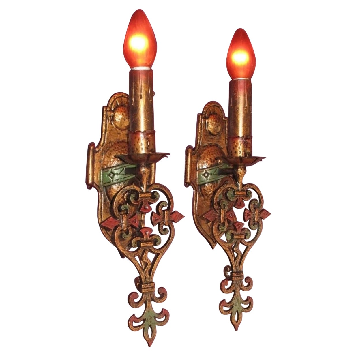 Six Large Spanish Revival Sconces, meticulously restored!  Priced per pair For Sale