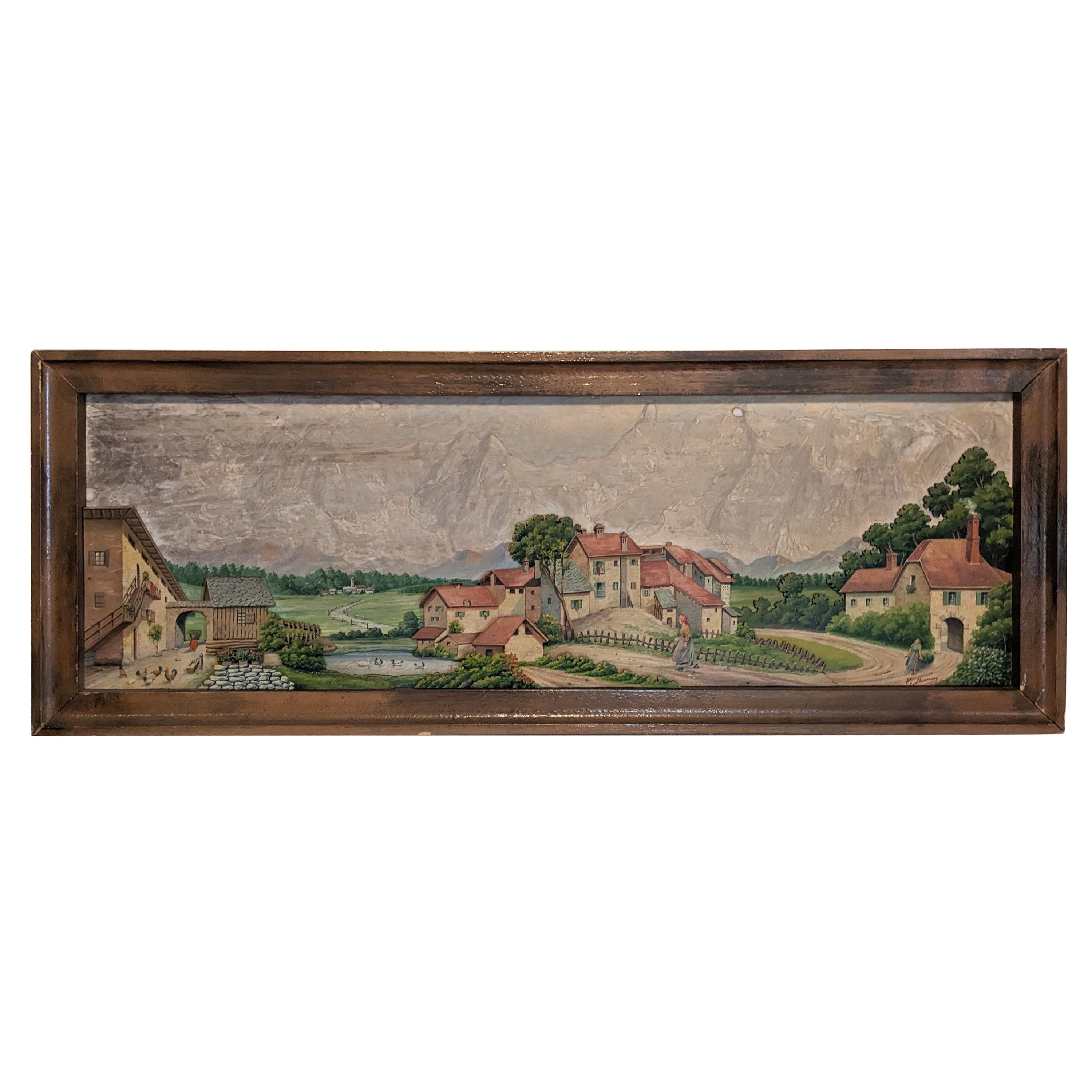 Charming Watercolor Village Scene