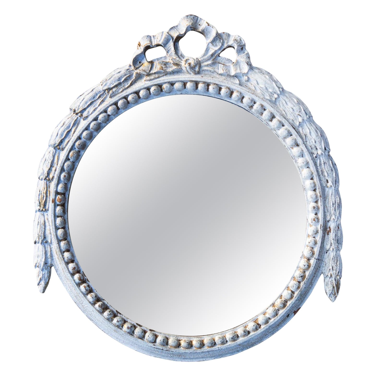 Petit miroir blanc rond avec Laurel & Reef  en vente