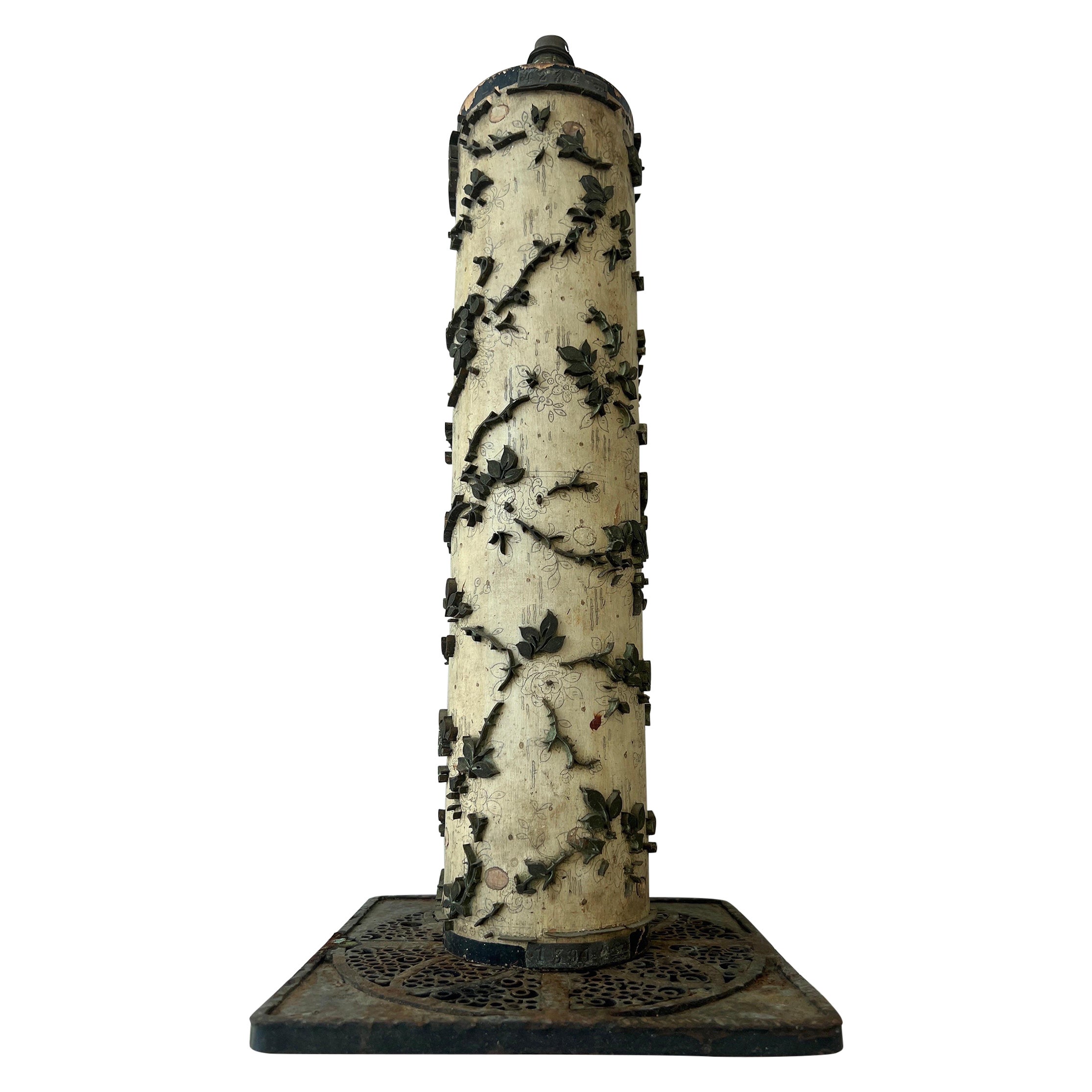 Einzigartige Wanddruck-Zylinder-Tischlampe aus Papier, 1880, Frankreich