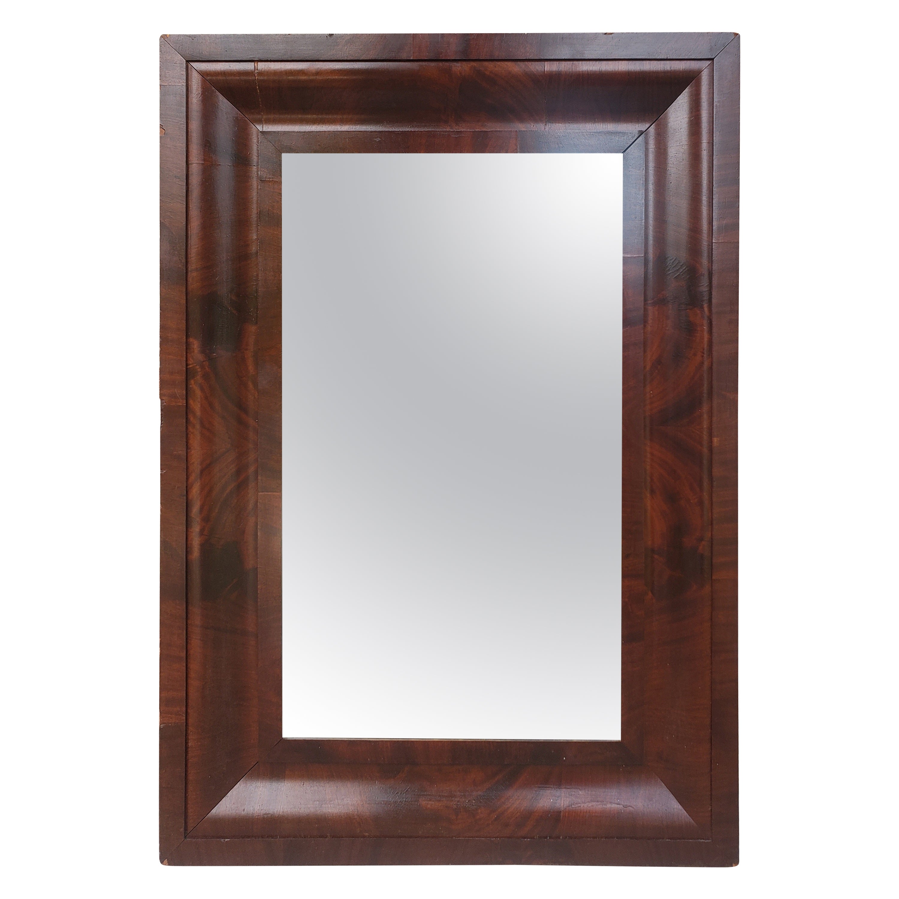 19th Century American Empire Flame Mahogany Wall Mirror For Sale