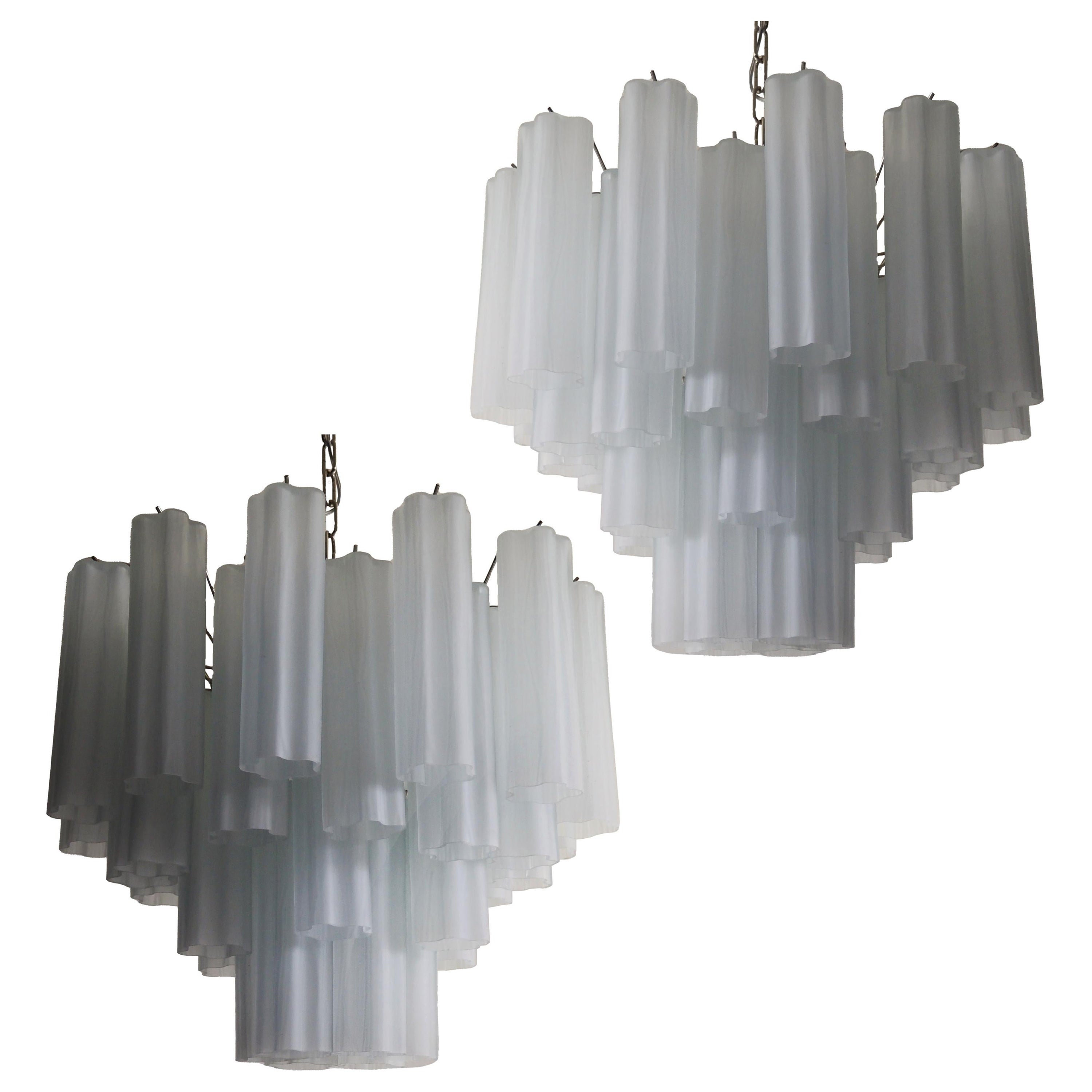 Murano Glass Tube Chandeliers 36 etched glass tube For Sale at 1stDibs