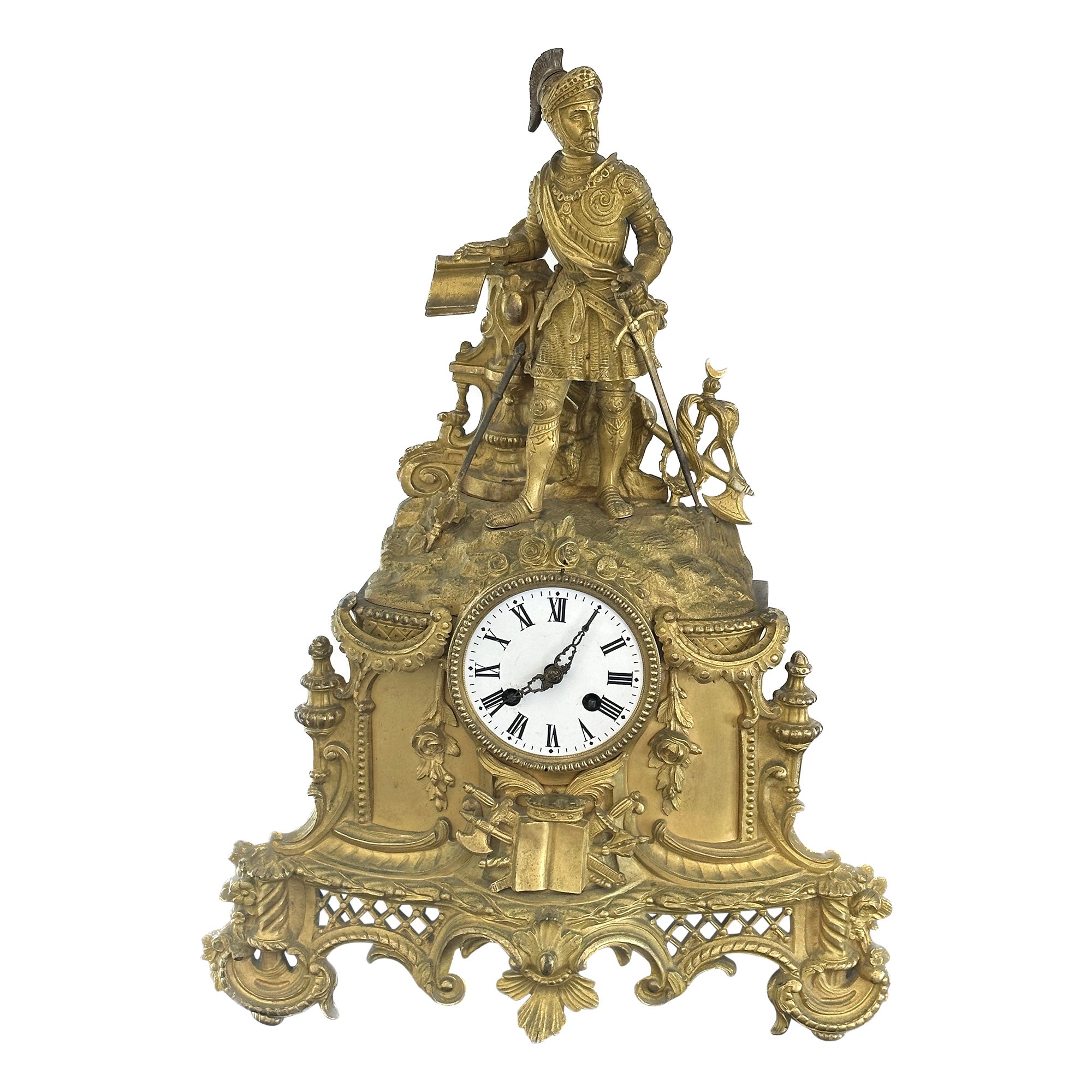 Louis XVI Bronze Warrior French Clock For Sale