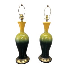 Retro Pair of Glazed Ceramic Baluster Form Mid Century Lamps