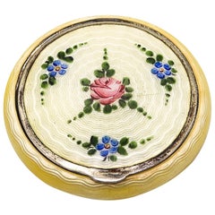Bliss Brothers 1925 Art Deco Guilloche Yellow Enamel Round Box In .925 Sterling 