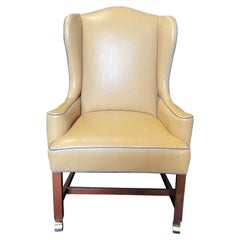 Beige & Teal George III Style Leather Snakeskin Wing Chair