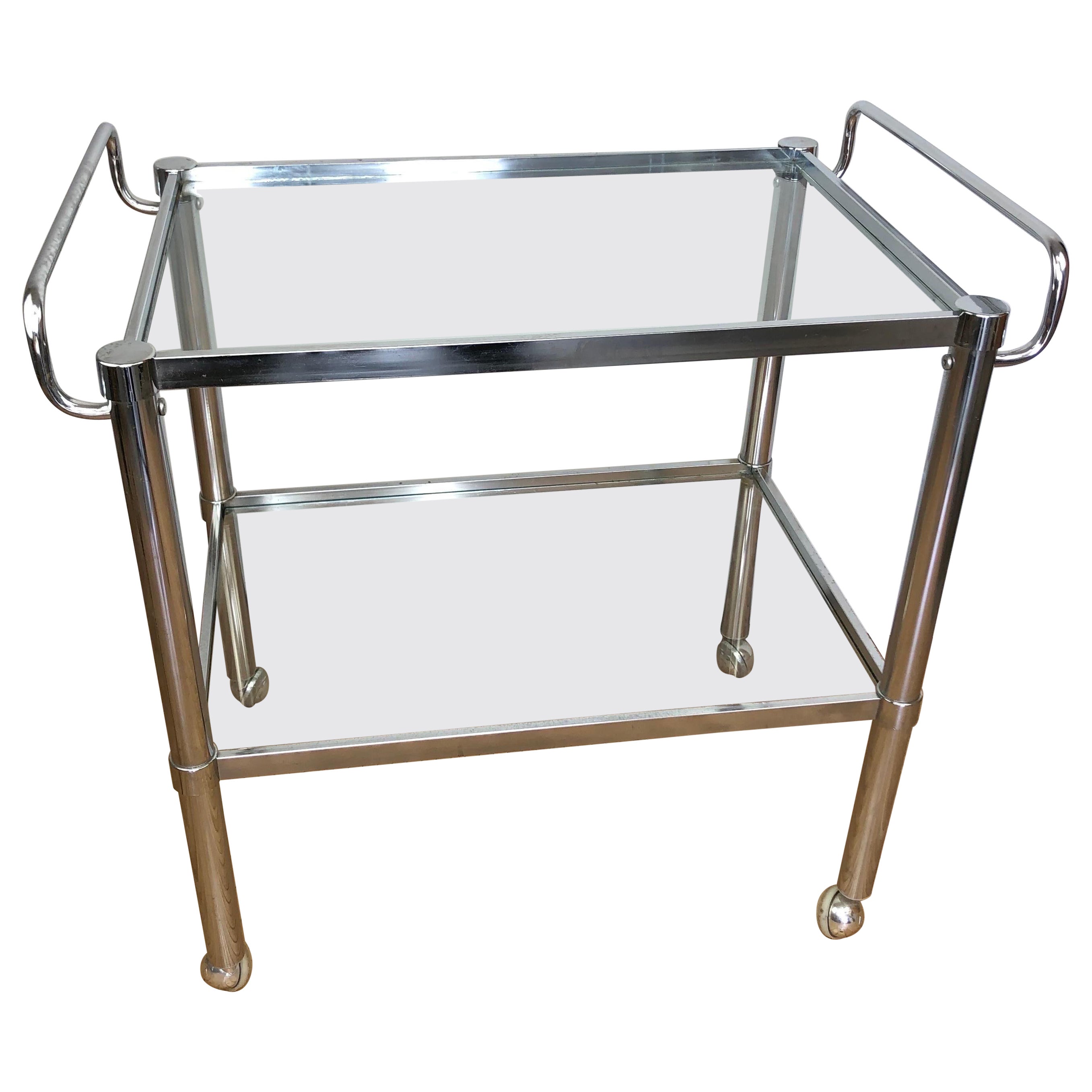 Vintage Mid-Century Glass and Chrome Bar Cart