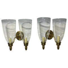 Pair, Antique American Colonial Style Two-Light Hurricane Wall Sconces