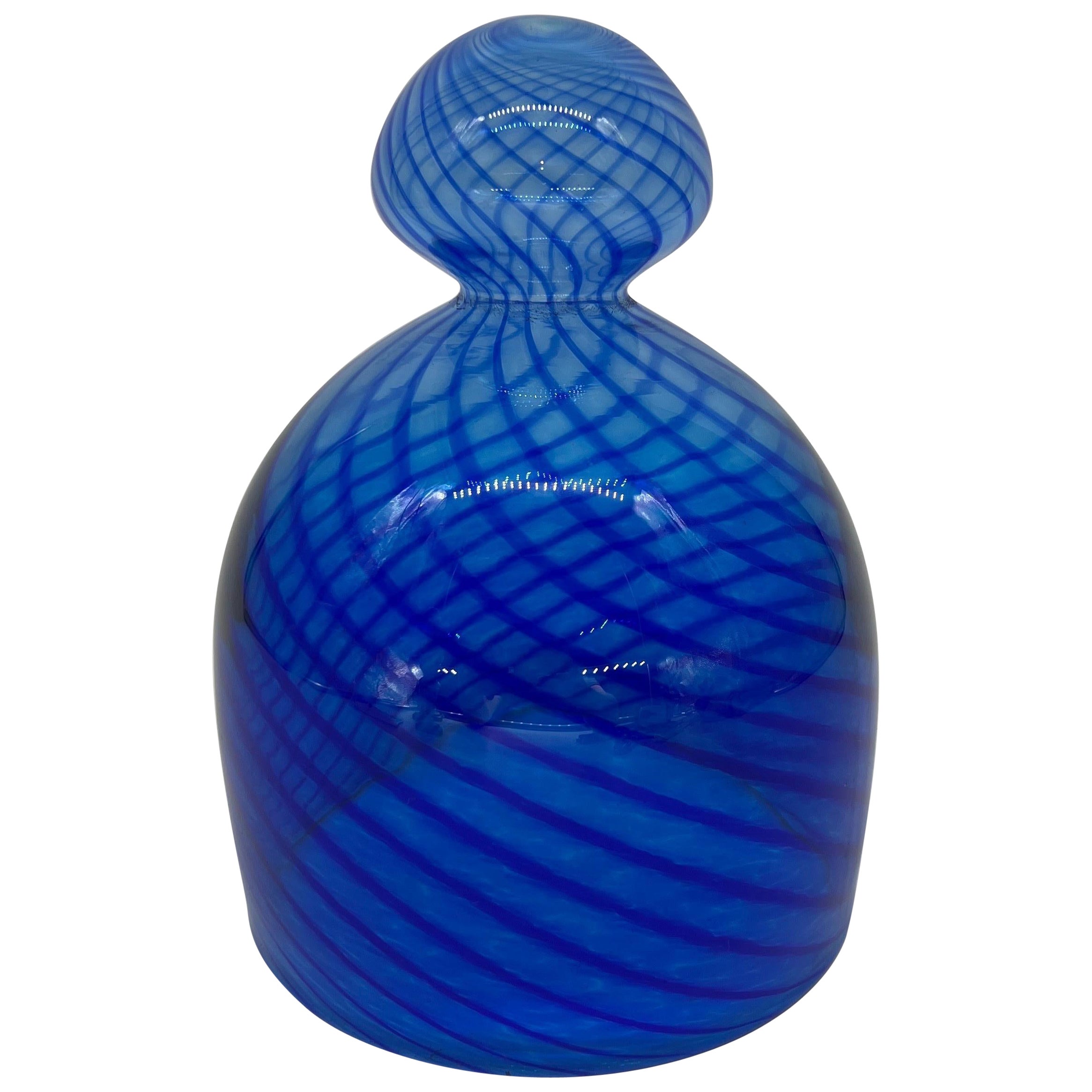 Venetian Reticello Designed Blue Glass Cheese Dome or Butter Cover For Sale