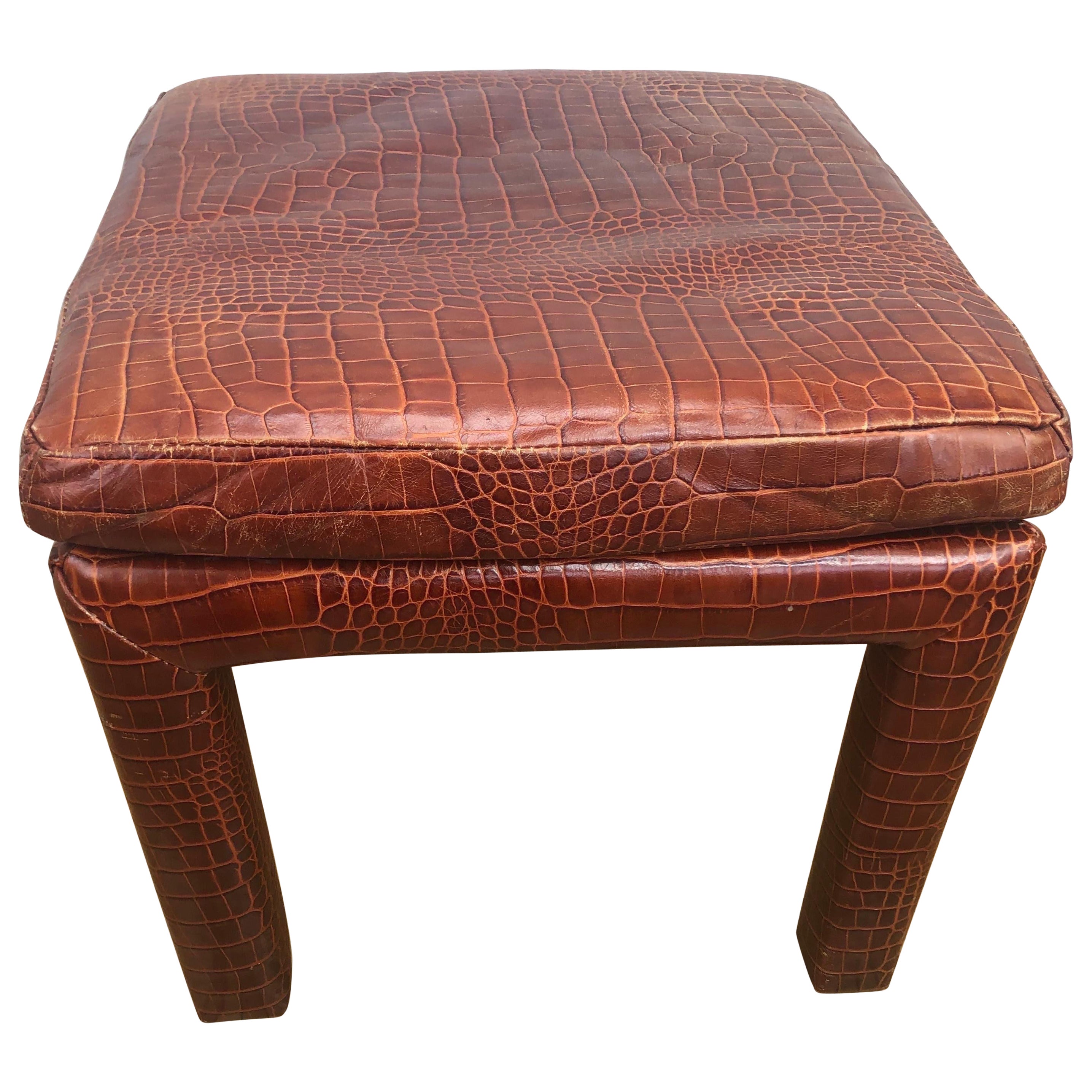 Vintage Henredon Faux Alligator Leather Parsons Stool or Bench For Sale