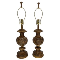 Pair, Fine Arts Lamp Company Gilt wood Baroque Style Table Lamps 
