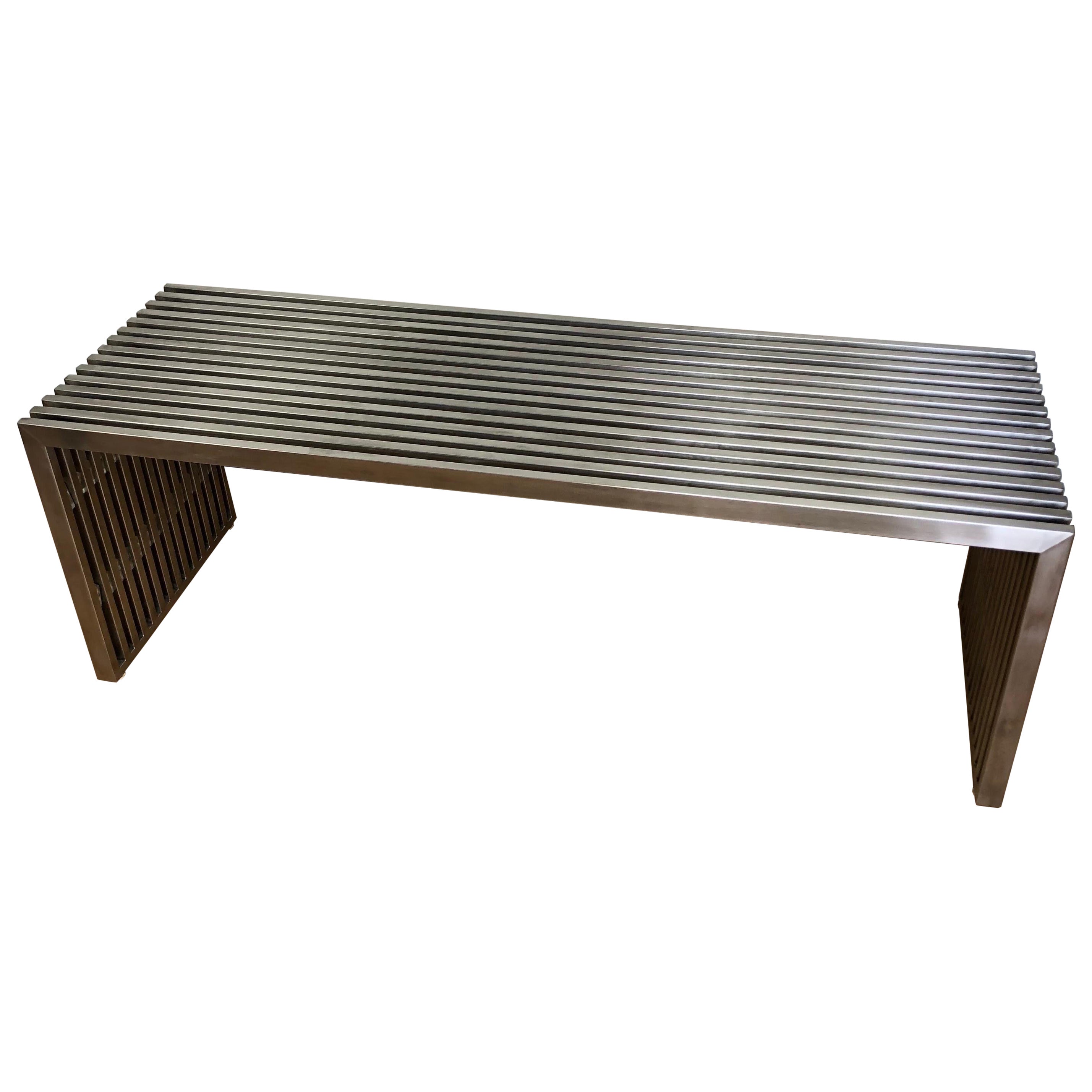 Mid- Century Chrome and Lucite Slat Bench in the Style of Milo Baughman 