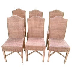 Set of Six Vintage Woven Wicker Dining Chairs