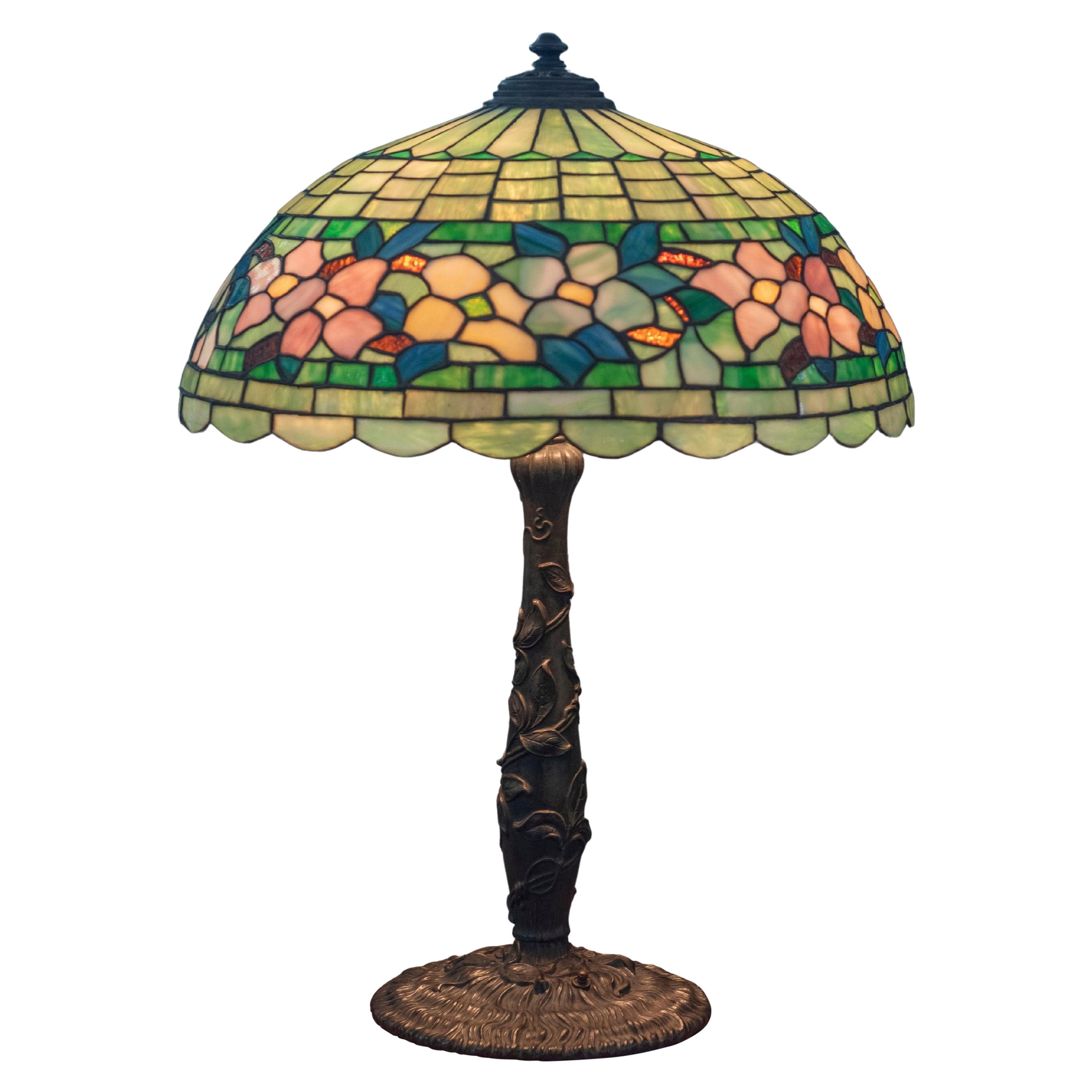 Large Antique Leaded Glass Table Lamp by Wilkinson Co. B'klyn N.Y ca. 1910