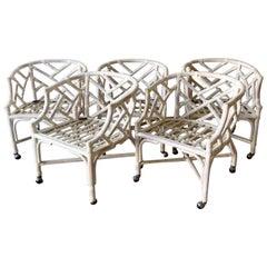Retro Boho Chic Bamboo Rattan Chippendale Dining Chairs by Henry Link