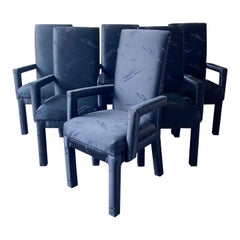 Postmodern Black on Black Upholstered Parsons Dining Chairs - Set of 6