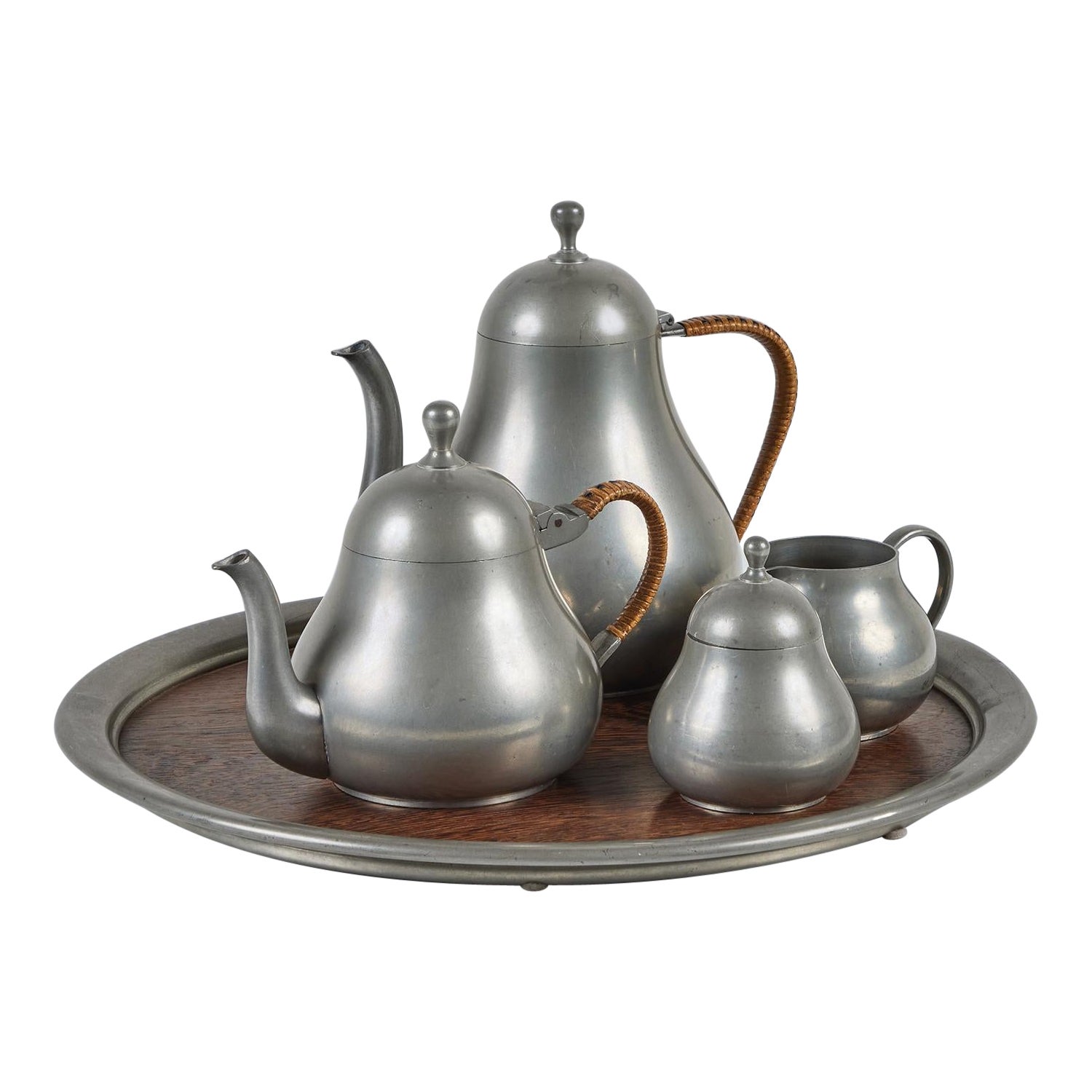 Meeuws & Zoon Den Haag Pewter Five Piece Coffee and Tea Service Set For Sale