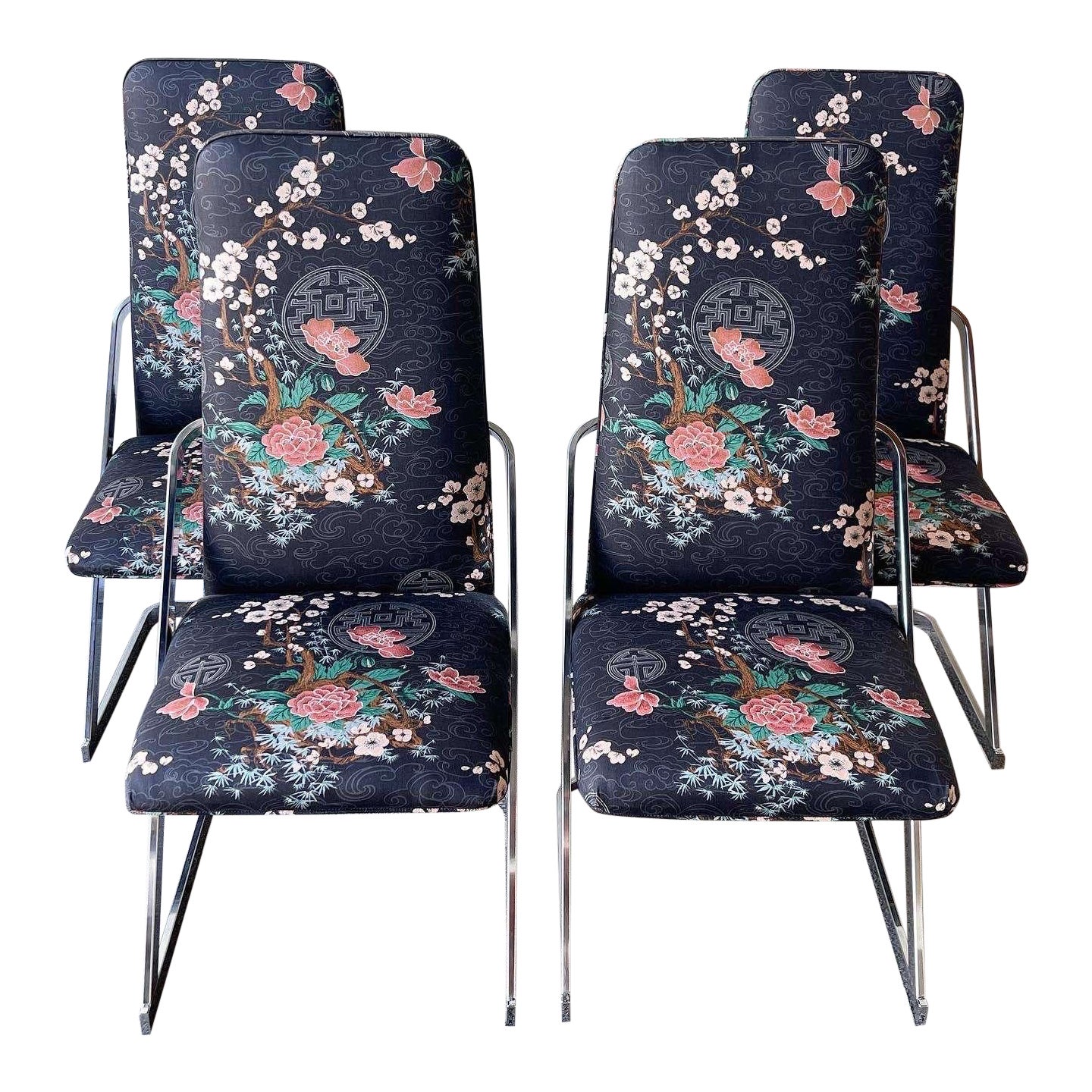 Postmodern Chinoiserie Cantilever Dining Chairs For Sale