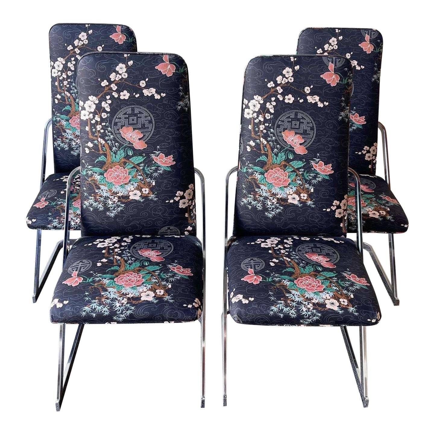 Chaises de salle à manger en porte-à-faux Chinoiserie postmoderne en vente