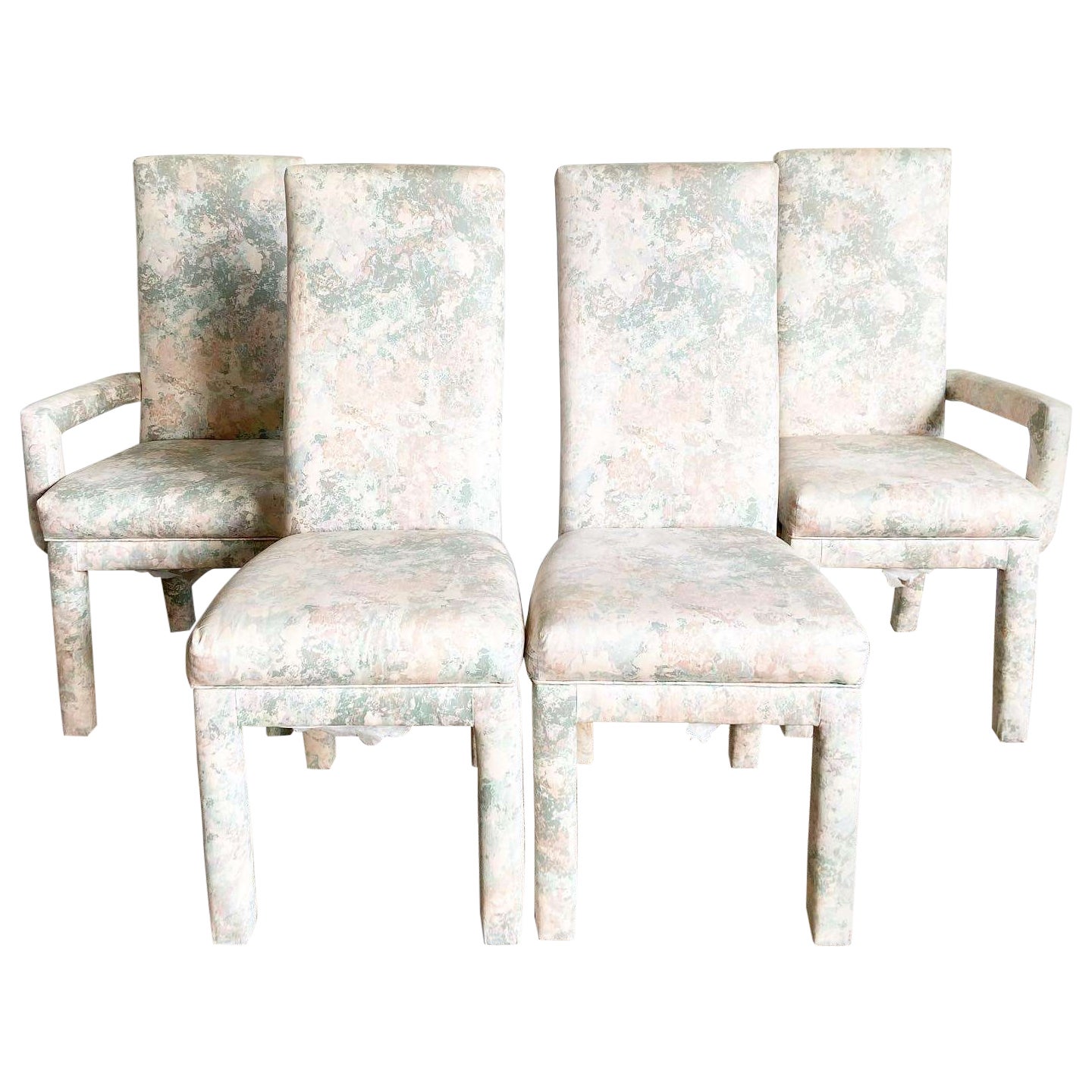Parsons chaises de salle à manger postmodernes roses, vertes et violettes - 4 chaises en vente