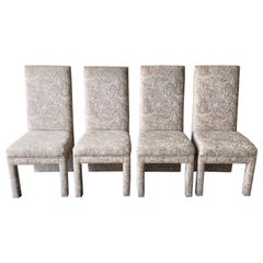 Postmodern Beige Tiger Fabric Parsons Dining Chairs - 4 Pieces