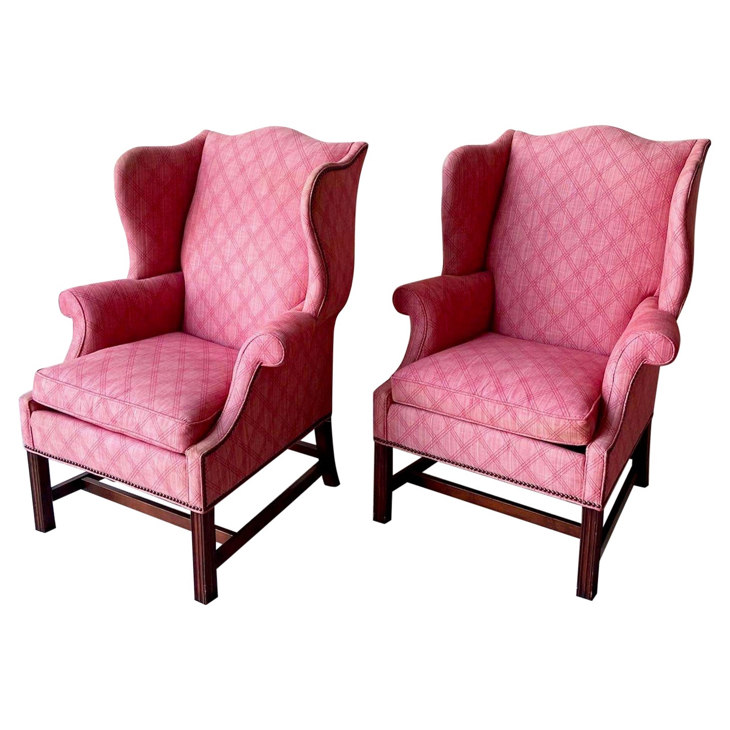 Vintage Red Upholstered Wingback Chairs For Sale at 1stDibs