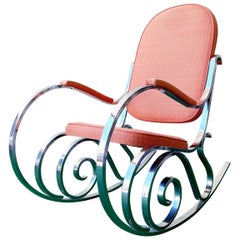 1970s Chrome Rocking Chair With Original Red Fabric