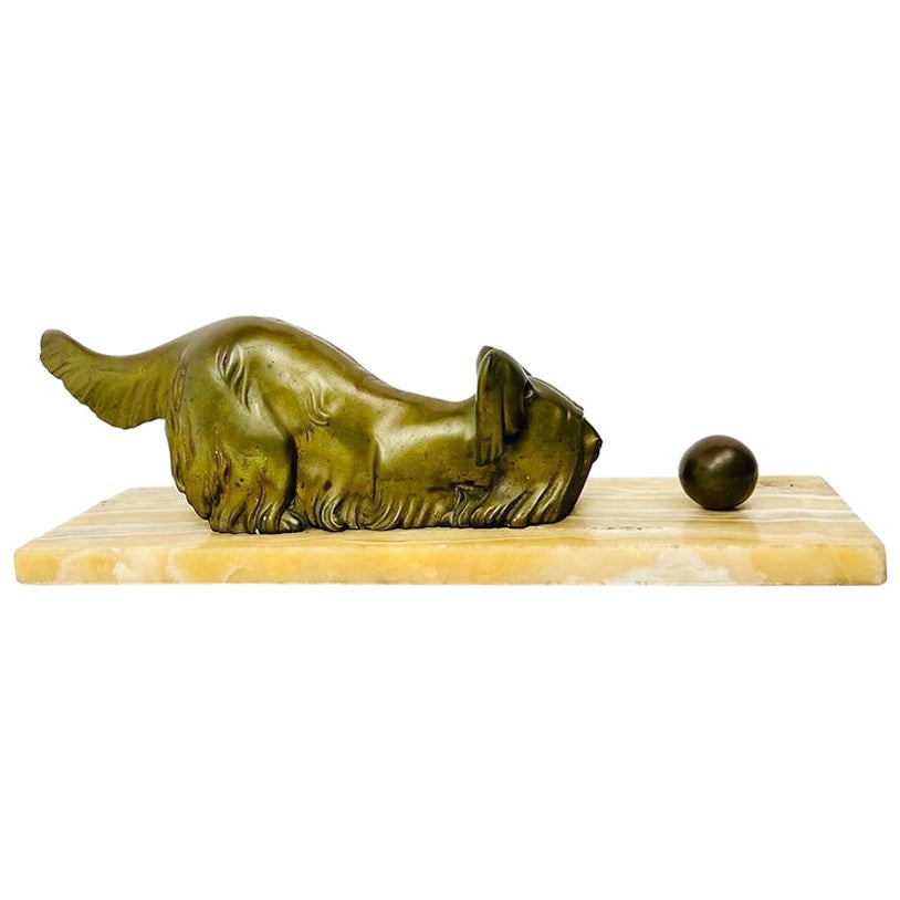 Bronze & Marble Terrier Sculpture For Sale