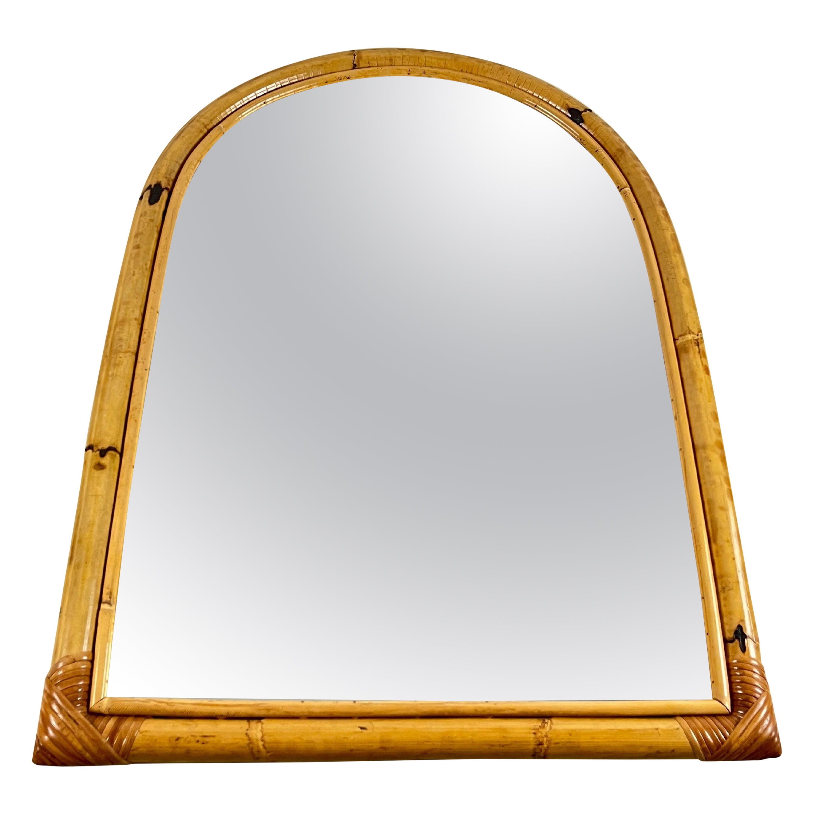 Arched Bamboo Mirror, Italy, 1970s For Sale