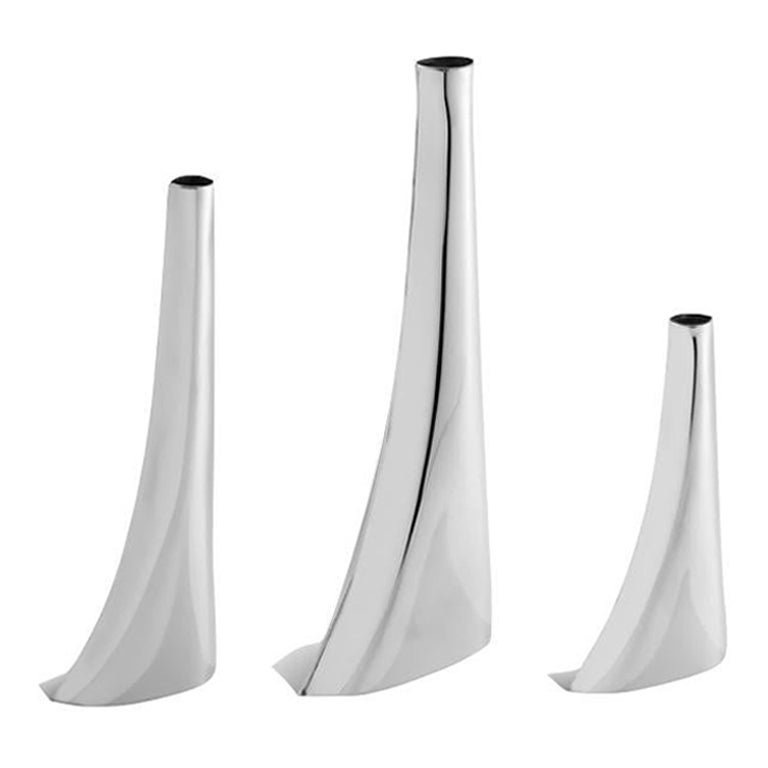 Lot de 3 vases contemporains 'Leyki' par Zieta, acier inoxydable
